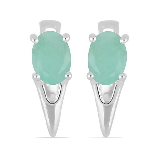 BUY REAL EMERALD GEMSTONE EARRINGS IN STERLING SILVER